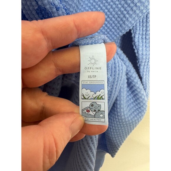 Aerie Size XS Waffle Knit Takes Two To Tango Thermal Top Blue Long Sleeve NWT - Picture 10 of 14